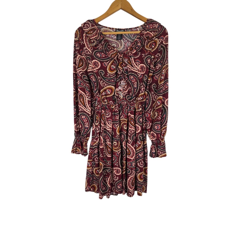 Wrangler Retro Dress Womens Small Burgundy Rayon Paisley Western Boho New